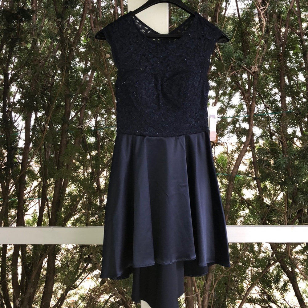 Size 9 High-Low Navy Blue Sparkling Dress